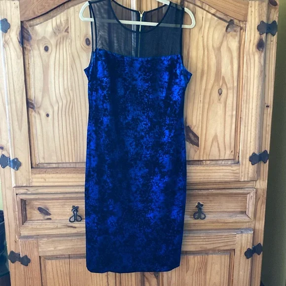 Calvin Klein | Dresses | Womens Calvin Klein Black Blue Velvet Sleeveless  Dress Size 2 | Poshmark